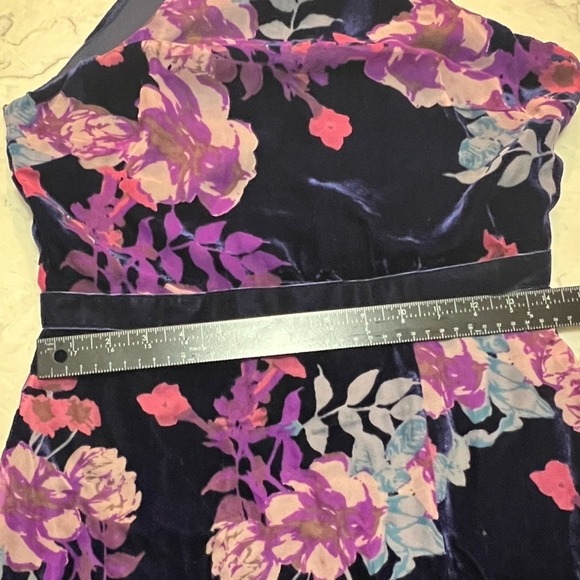 Lulus Velvet Floral Halter Midi Dress Slit Size Medium Navy Purple Pink - Picture 5 of 8